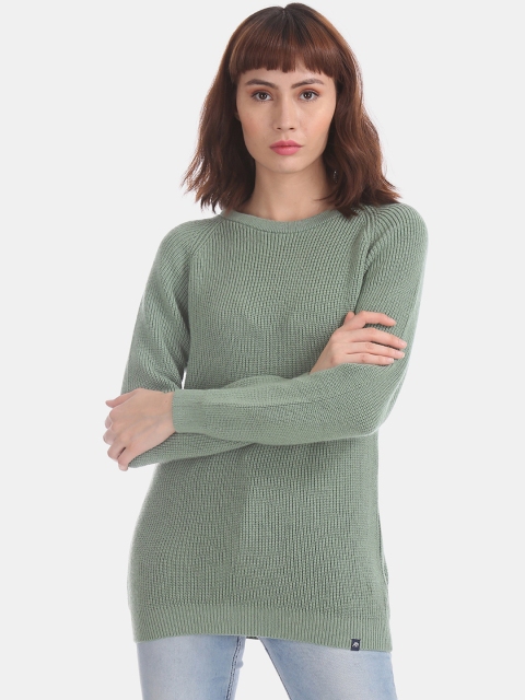 

Aeropostale Women Green Solid Pullover Sweater