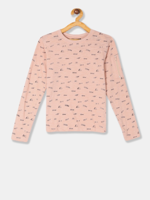 Cherokee Boys Peach-Coloured & Blue Printed Round Neck T-shirt