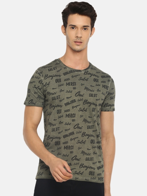 

BLISTON Men Olive Green & Black Printed Slim Fit Round Neck T-shirt
