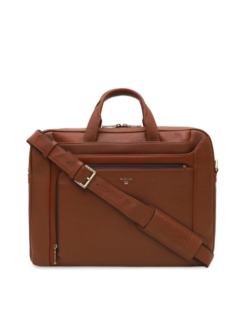 

Da Milano Unisex Brown Textured Leather Laptop Bag