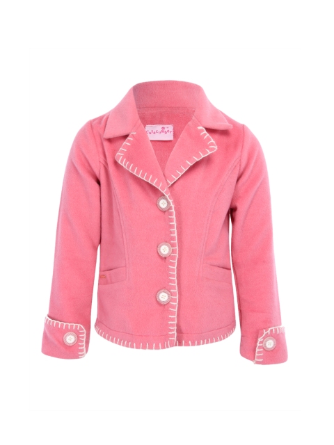 

CUTECUMBER Girls Pink Solid Woolen Pea Coat