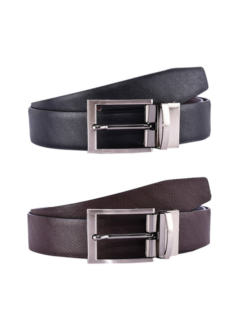

BuckleUp Men Black & Brown Solid Leather Reversible Belt