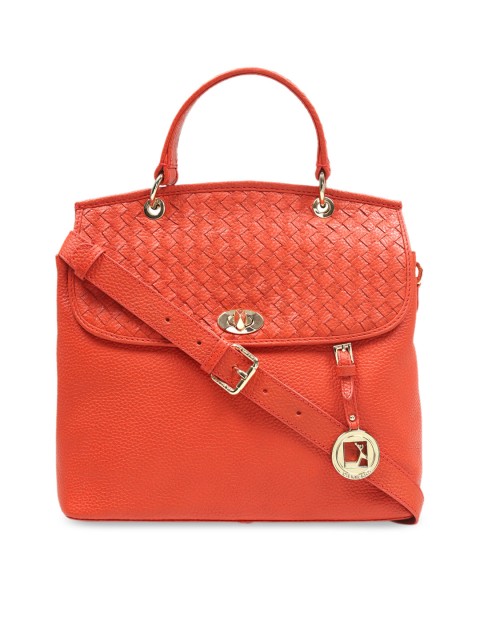 

Da Milano Orange Basket Weave Textured Handheld Leather Bag