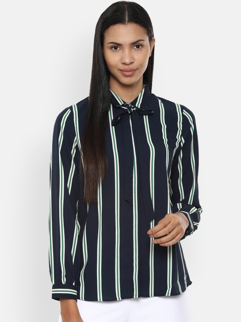 

Van Heusen Woman Navy Blue Regular Fit Striped Casual Shirt