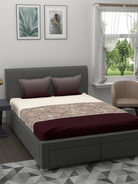

Trident Maroon & Cream-Coloured Ethnic Motifs 210 TC Cotton 1 King Bedsheet with 2 Pillow Covers