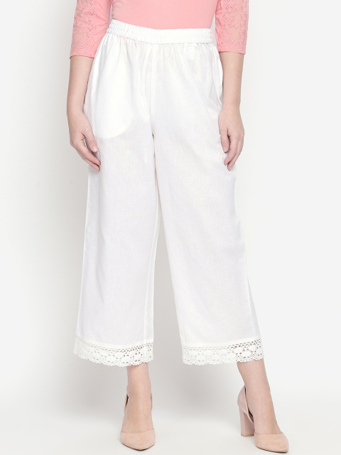 

RANGMANCH BY PANTALOONS Women White Regular Fit Self Design Parallel Trousers