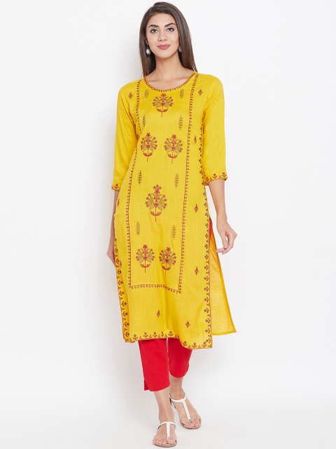 

Prakhya Women Yellow Embroidered Straight Kurta
