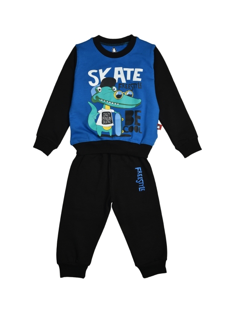 

CRAZYPENGUIN Boys Blue & Black Printed Co-Ords Set