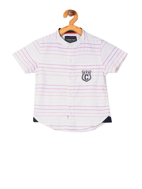 

Cherokee Boys White & Pink Regular Fit Striped Casual Shirt