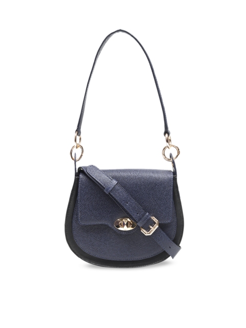 

Da Milano Navy Blue Solid Handheld Leather Bag