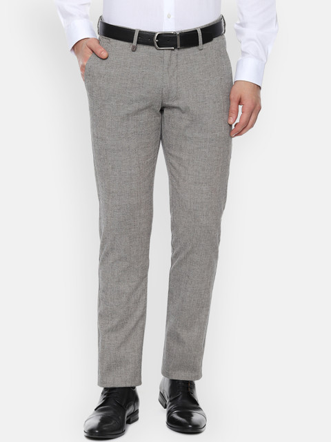 

Van Heusen Men Grey Slim Fit Self Design Formal Trousers