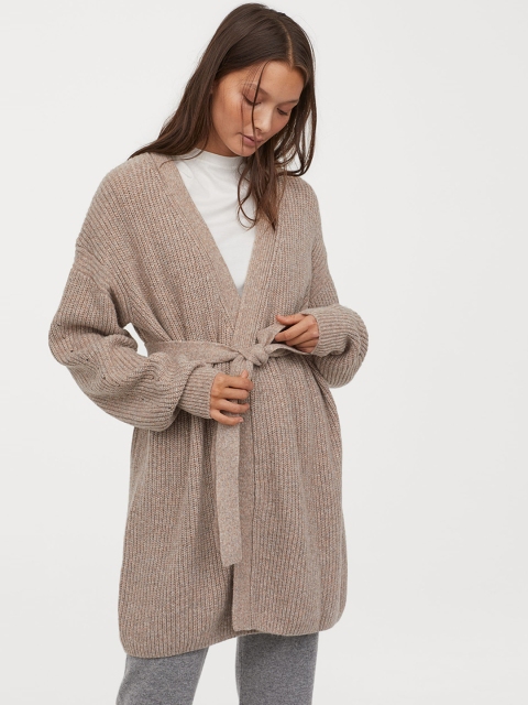 H&M Women Brown Cardigan With A Tie Belt