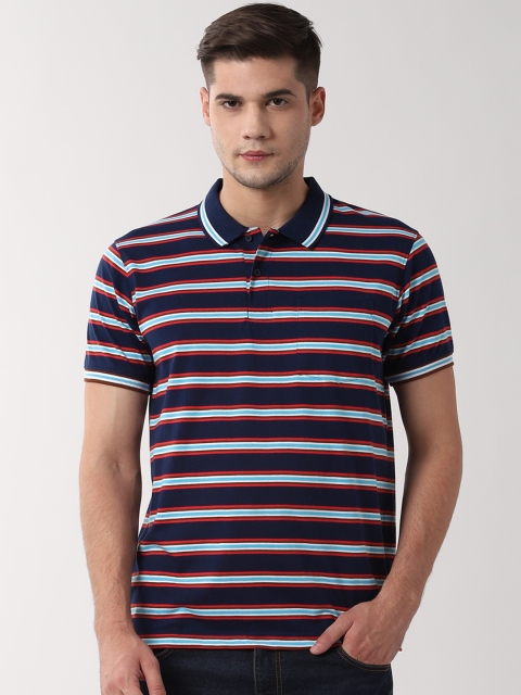 

Peter England Casuals Men Navy Blue Striped Polo Collar T-shirt