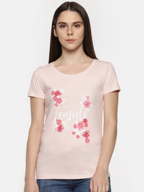 

Honey by Pantaloons Women Pink Printed Round Neck Pure Cotton T-shirt
