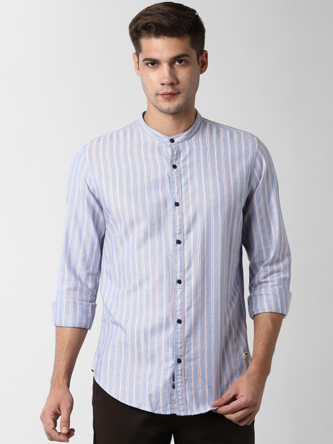 

Peter England Casuals Men Blue & White Slim Fit Striped Casual Shirt
