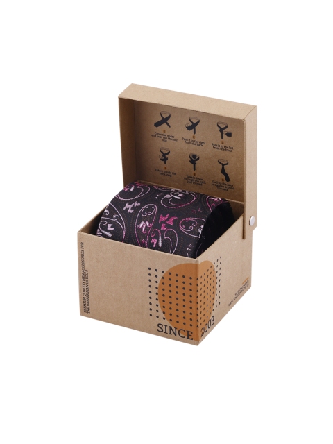 Tossido Brown & Pink Woven Design Broad Tie