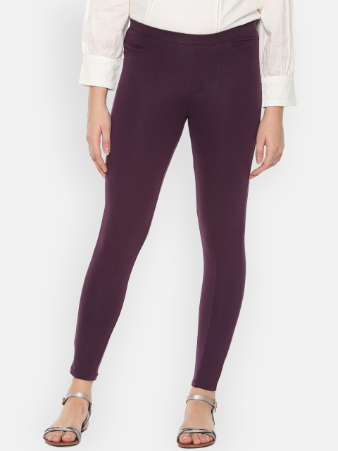 

People Women Purple Solid Skinny-Fit Treggings