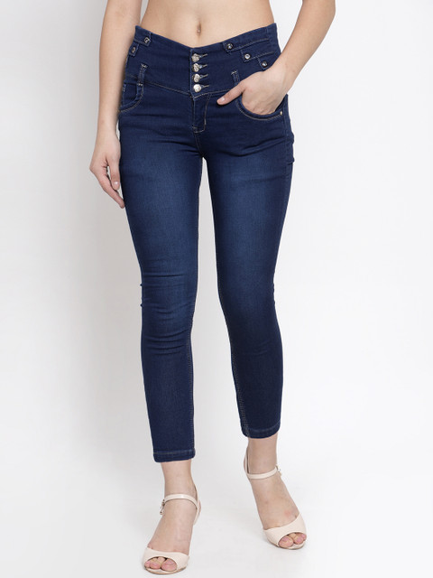 

Purple Feather Women Navy Blue Skinny Fit High-Rise Clean Look Stretchable Cropped Jeans