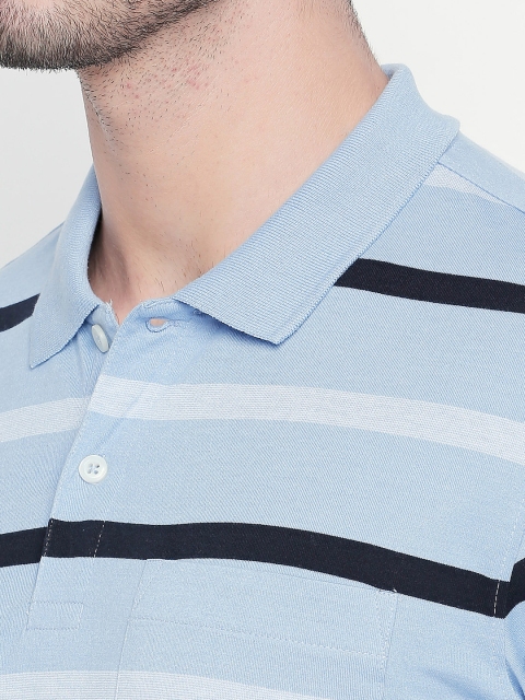 

BYFORD by Pantaloons Men Blue & White Striped Polo Collar T-shirt