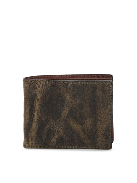 

Calligraphy Men Brown Textured Two Fold Wallet