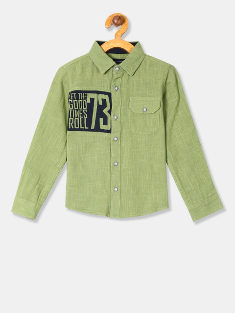 

Cherokee Boys Green & Navy Blue Printed Regular Fit Casual Shirt