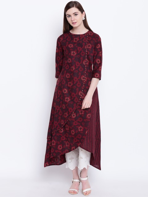 

Khushal K Women Maroon Floral Printed A-Line Kurta