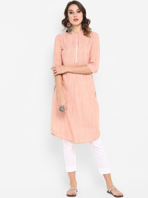 

Janasya Women Peach-Coloured Woven Design Straight Kurta