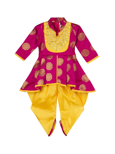 

KID1 Girls Magenta & Yellow Woven Design Kurta with Dhoti Pants