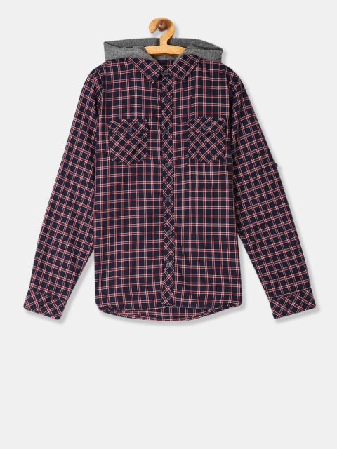 

Cherokee Boys Navy Blue & Red Regular Fit Checked Shacket