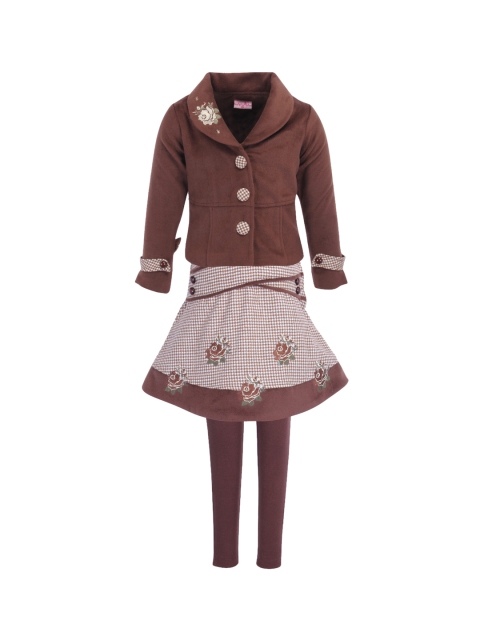 

CUTECUMBER Girls Brown & White Coat with Skirt & Leggings