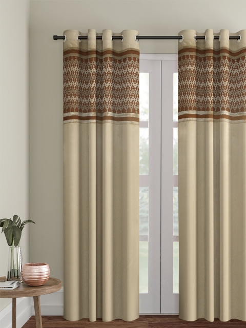 

eyda Beige & Brown Embroidered Single Room Darkening Door Curtain