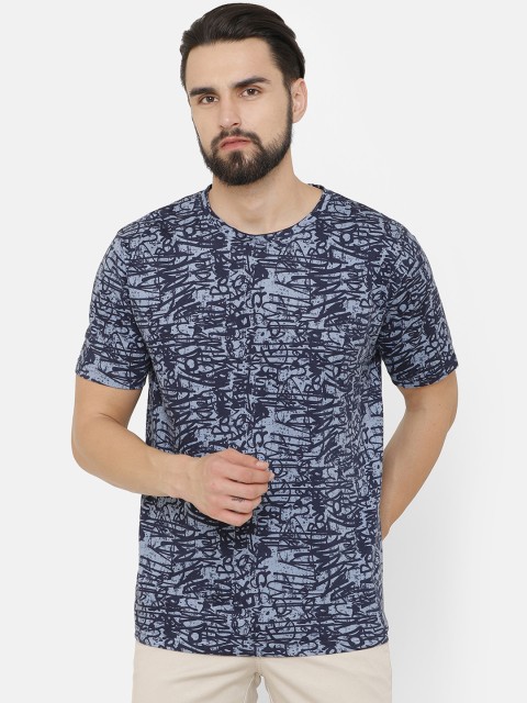 

COOL COLORS Men Navy Blue Printed Round Neck T-shirt