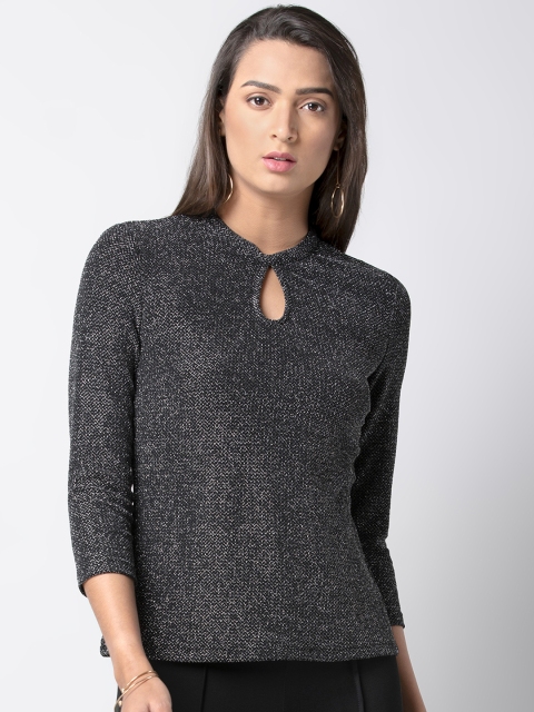 

FabAlley Women Silver-Toned Self Design Top
