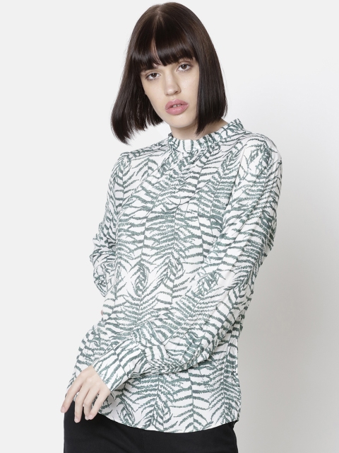 

Double Two Women Off-White & Green Printed Top