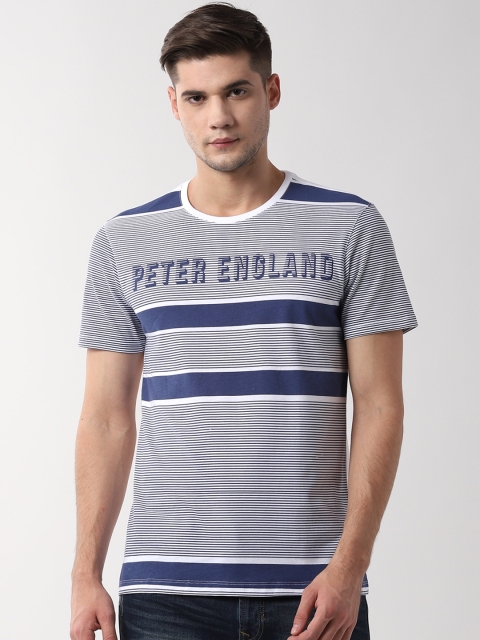 

Peter England Casuals Men White Striped Round Neck T-shirt