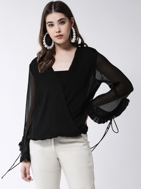 

MAGRE Women Black Solid Blouson Top