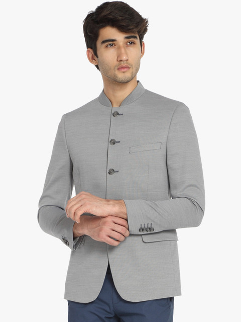 

SUITLTD Men Grey Self-Design Single-Breasted Slim-Fit Blazer