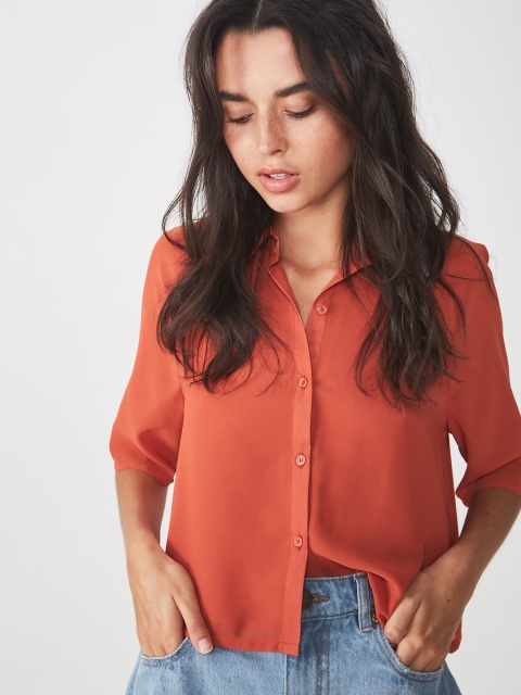 

COTTON ON Women Rust Orange Boxy Solid Casual Shirt