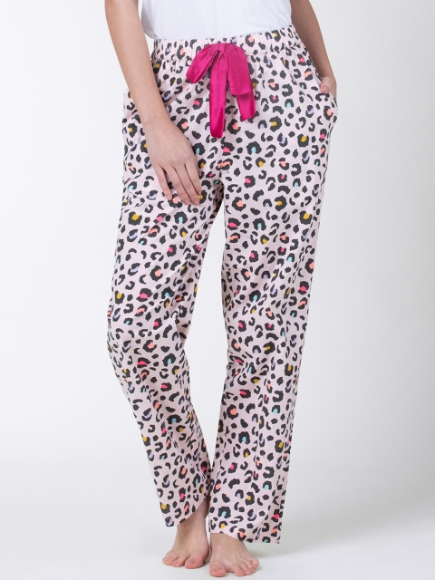 

ADORENITE Women Pink & Black Leopard Print Cotton Lounge Pyjamas