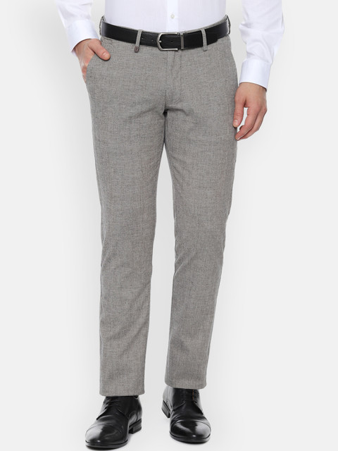 

Van Heusen Men Grey Slim Fit Self Design Formal Trousers