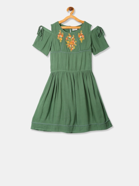 

Cherokee Girls Green & Yellow Embroidered Fit and Flare Dress