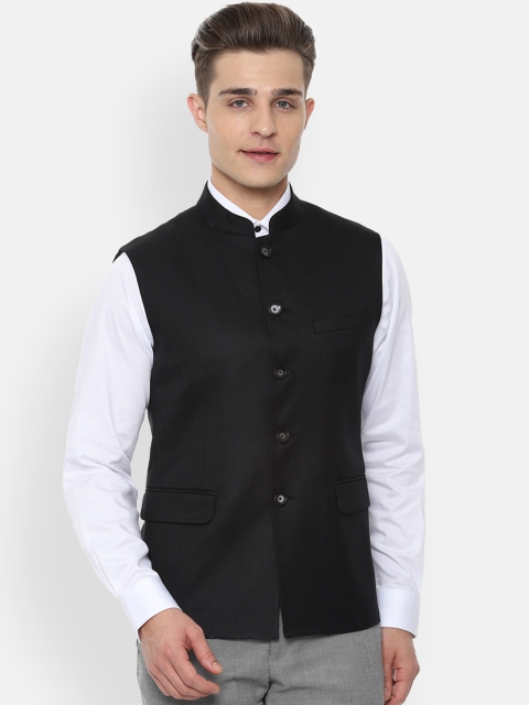 

Van Heusen Men Black Solid Nehru Jackets