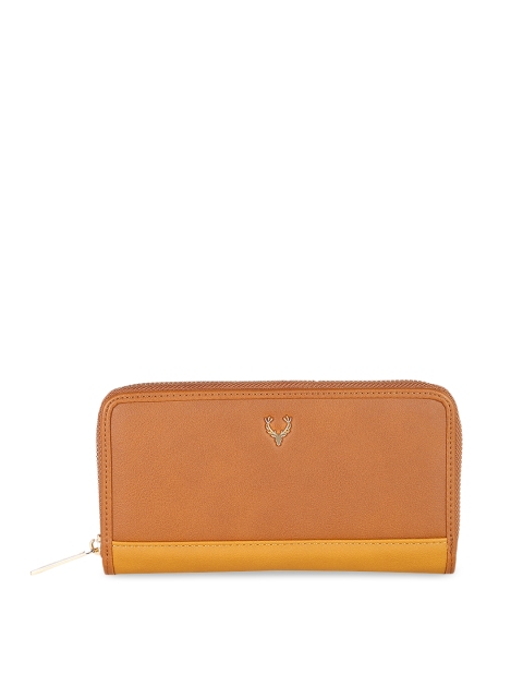 

Allen Solly Woman Tan Brown & Yellow Solid Zip Around Wallet