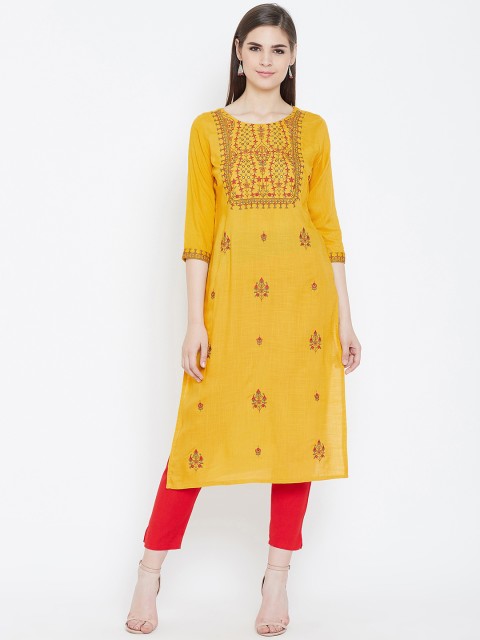

Prakhya Women Yellow Embroidered Straight Kurta