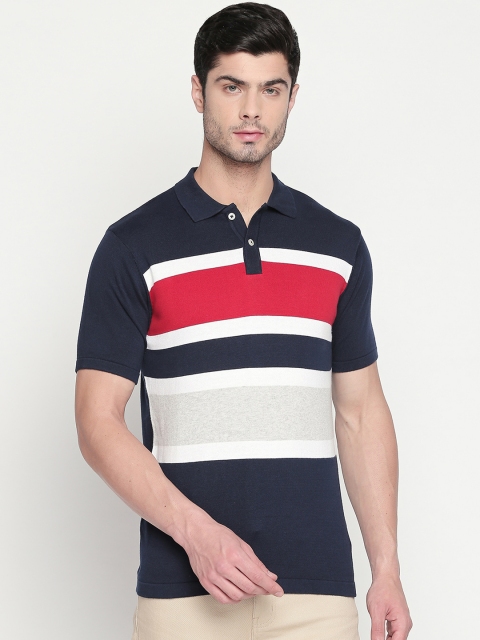 

BYFORD by Pantaloons Men Navy Blue Red Colourblocked Polo Collar Pure Cotton T-shirt