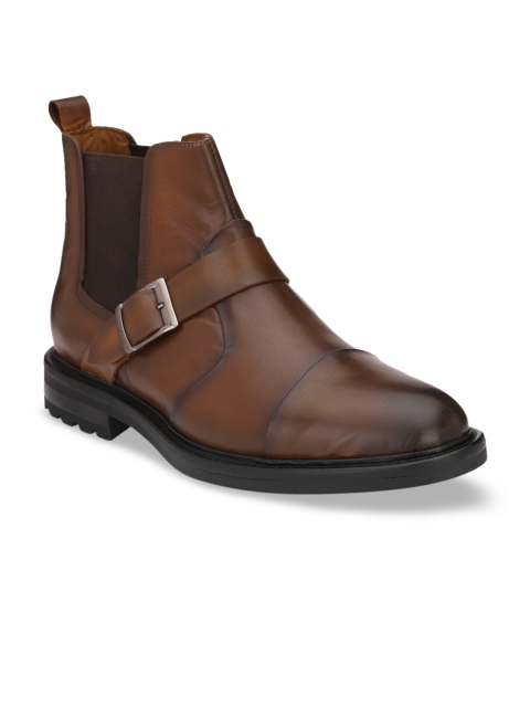 

Delize Men Brown Solid Leather Mid-Top Flat Boots