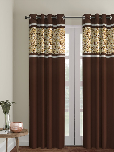 

eyda Brown & Gold-Toned Single Room Darkening Long Door Curtain