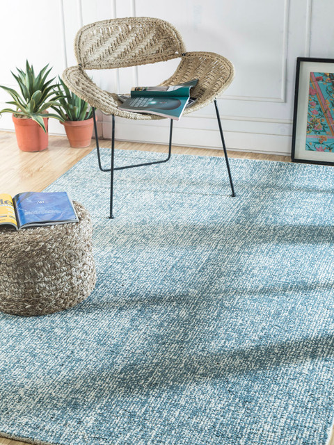 

Jaipur Rugs Teal Blue & White Patterned Pure Wool Anti-Skid Carpet
