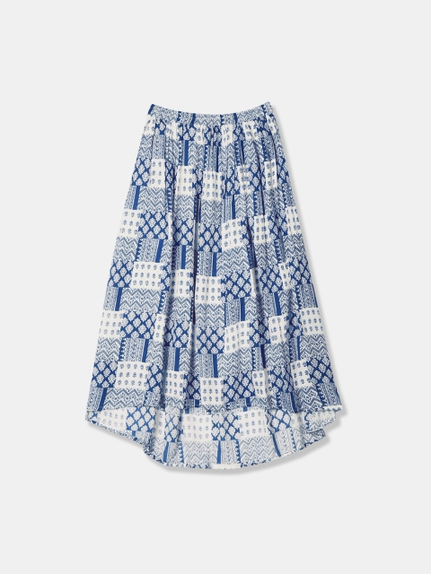

Cherokee Women Blue & Off-White Ethnic Printed High-Low Hem Midi Skirt