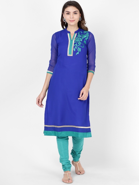 

Soch Women Blue & Teal Solid Kurta with Churidar